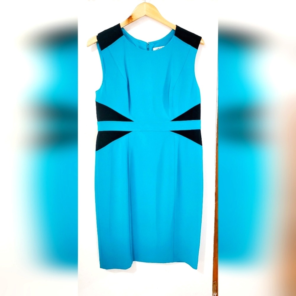 Kasper Turquoise Sheath Dress with Black Accents